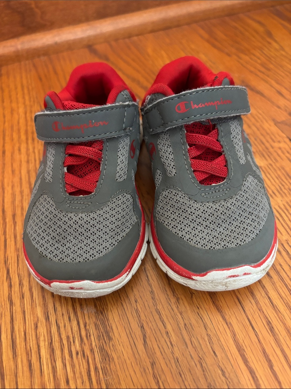 Champion Gray and Red Kids Hook-and-Loop Sneakers